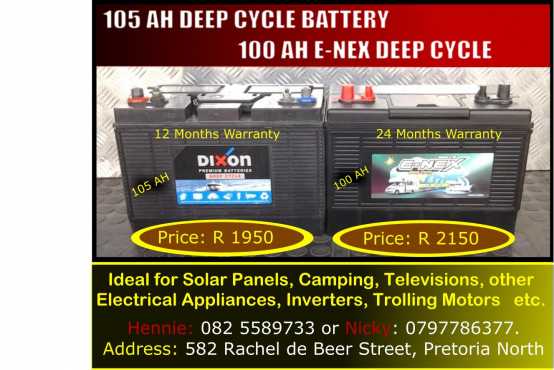 100 AH E-Nex Deep Cycle Battery   105 AH Deep Cycle Battery