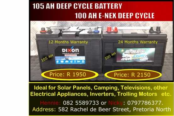 105 AH Deep Cycle Battery R1950   100 AH E-Nex Deep Cycle Battery  R2150