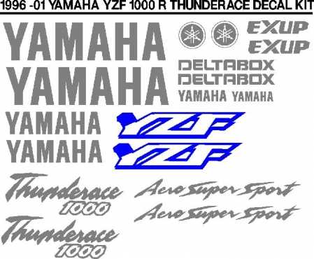 1996 - 7 Yamaha YZF 600R thunderace and thundercat decals stickers graphics kits