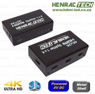 1x4 HDMI SPLITTER, Ultra HD (4K), powered 5VDC, supports 3D