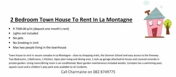 2 Bedroom Townhouse to Rent in La Montagne