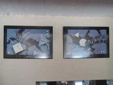 2 framed and glass abstract prints