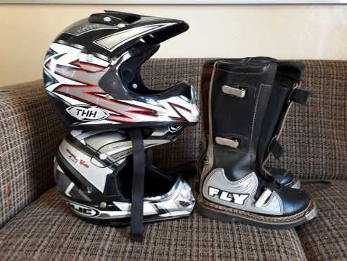2 off-road helmets and size 5 Boots for sale