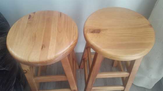 2 Oregon Pine varnished Bar stools - good as new and hardly used