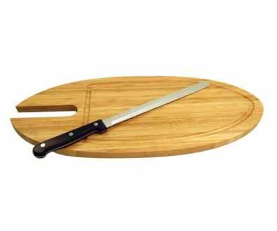 2 PIECE BAMBOO SALMON BOARD WITH STAINLESS STEEL