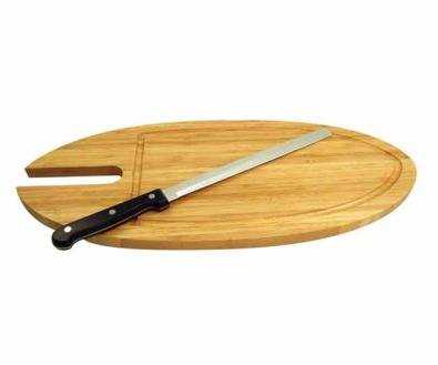 2 PIECE BAMBOO SALMON BOARD WITH STAINLESS STEEL ON PROMOTION