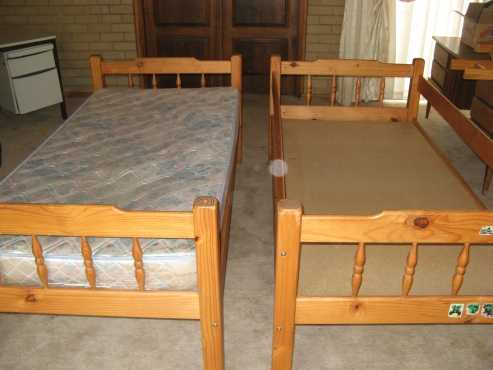 2 x SINGLE PINE BEDS. 1 x single matress. 1 x Double matress.