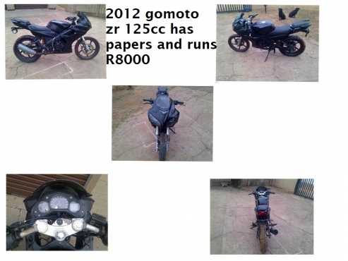 2012 gomoto zr 125cc good condition R8000 slightly neg