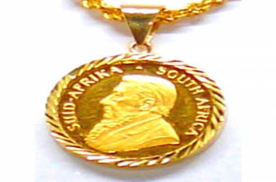 22ct Gold 110 Kruger coin with a 9ct gold engraved casing
