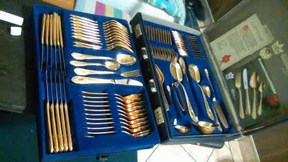 24 Carat gold plated 12 place (70 pieces) cutlery amp serving set