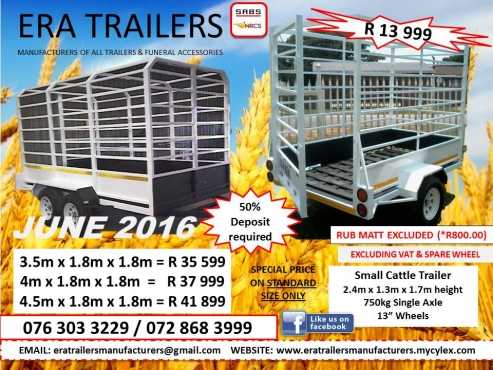 2.4m Cattle Trailer Small R 13999.00 SABS Approved Newly Built June Special