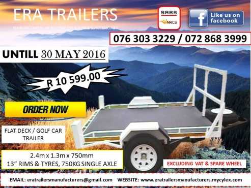 2.4m Golf Car Trailer Flat Deck Single Axle R10599.00 SABS Approved NEW