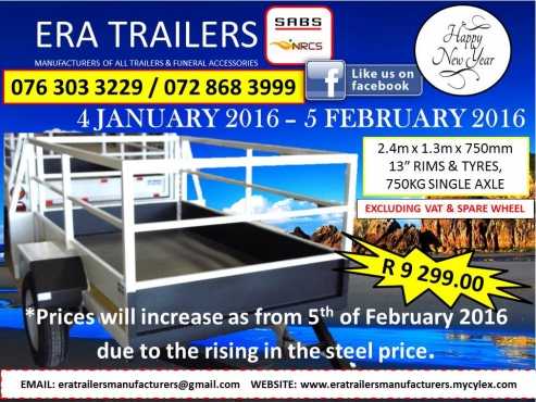 2.4m Multipurpose Trailer Newly Built SABS Approved R9299.00