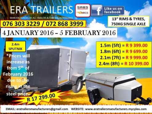 2.4m Sputnik Box Trailer Newly Built SABS Approved R17299.00