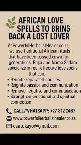 Powerful Love Spell by Dr. Esatu in Roodepoort  Are you facing challenges in love? Heartbreak, distance, arguments, or a lost lover? Dr. Esatu in Roodepoort offers powerful love spells guided by ancestral wisdom and traditional African healing. Wheth