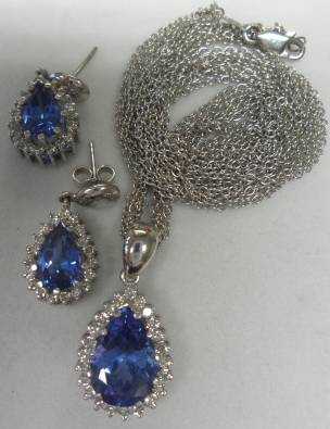 3 Strand Necklace and Earings tanzanite,diamond pe