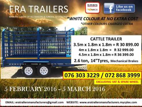 3.5m Cattle Trailer 2.6ton SABS Approved R 30 899.00