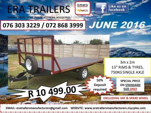 3m Flat Deck Trailer Newly Built R 10 499.00 June 2016 Special SABS Approved