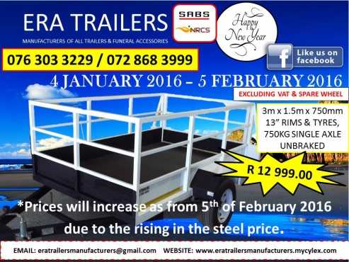 3m Multipurpose Trailer Newly Built SABS Approv R 12 999.00