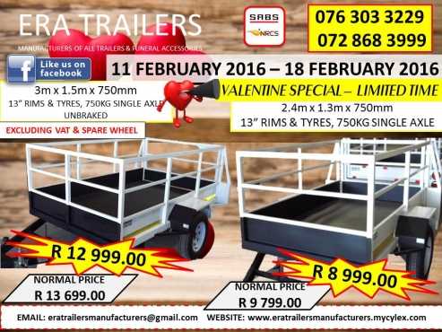 3m Multipurpose Trailer VALENTINE SPECIAL Limited Offer  R12999.00