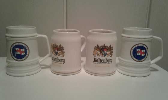 4 Beer Mugs, 2 x Kaltenberg embossed and 2 x N.S.R.I