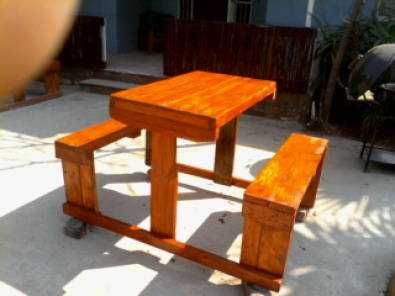 4 Seater Wooden Table and Bench - Varnished - R650