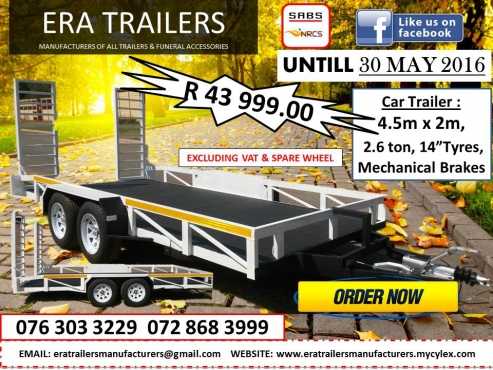 4.5m Car Trailer 2.6ton Double Axle SABS Approved NEW  R43999.00