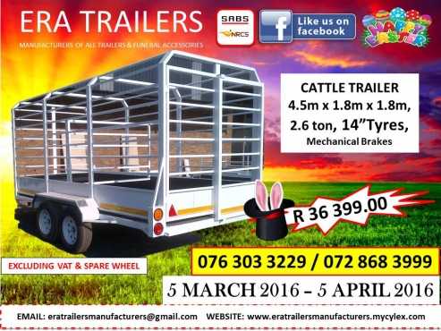 4.5m Cattle Trailer Livestock 2.6ton Newly built R 36399.00 SABS Approved Easter Special