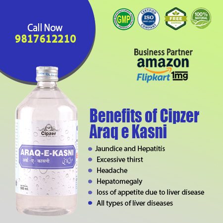 Araq-e-Kasni is a rich source of iron, treats anemia & circulation of blood, & heart  disorders