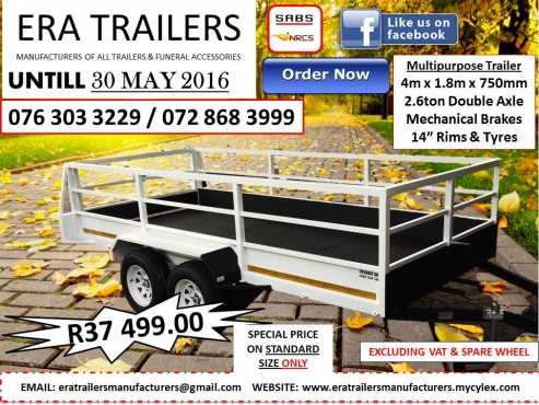 4m Multipurpose Trailer 2.6ton R37499.00 Newly Built SABS Approved