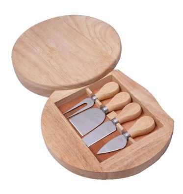 5 PIECE CHEESE KNIFE SET WITH RUBBER WOOD BOARD