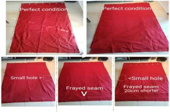 5 red denim type material, eyelet curtains.