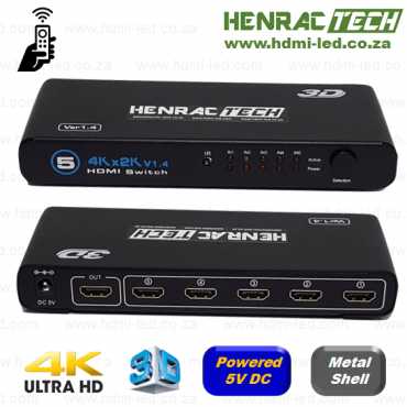 5x1 HDMI SWITCH, Ultra HD (4K), Remote, Powered 5V DC, 3D, Metal Shell