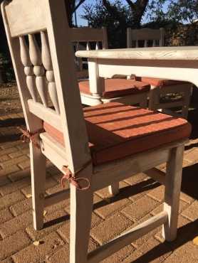 6 Seater Pine (white-washed) dining room table for sale with cushions