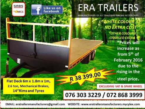 6m Flat deck 2.6ton double axle Trailer R38399.00 Newly Built SABS Approved