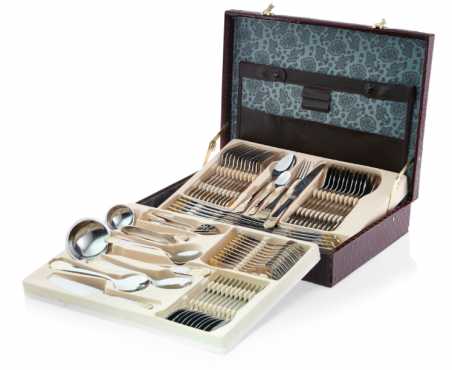 72 Piece Stainless Steel Cutlery Set w Faux Leather Brief case