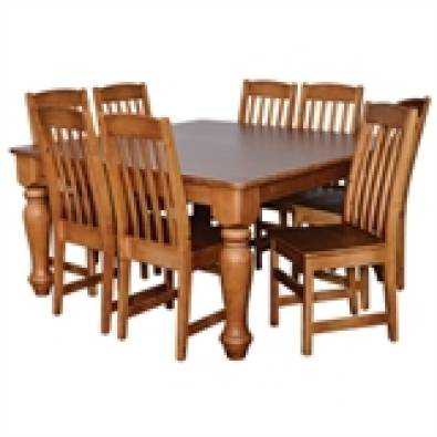 8 chairs with a 1500x1500 table in oak finish