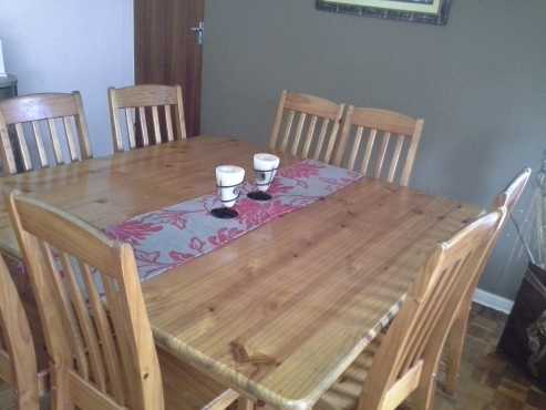 8 seater oregon pine dining room set