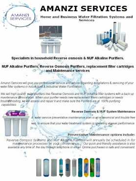 Amanzi Services Water Purifiers servicing, replacement filters, annual servicing