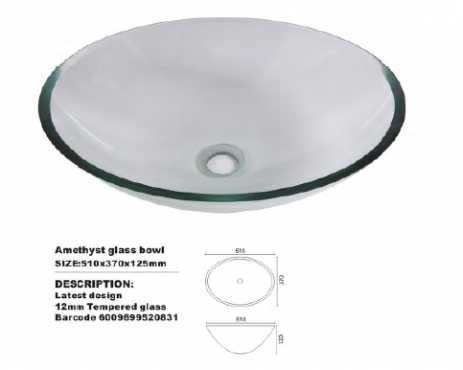 AMETHYST OVAL GLASS BASIN 50X370MM CLR