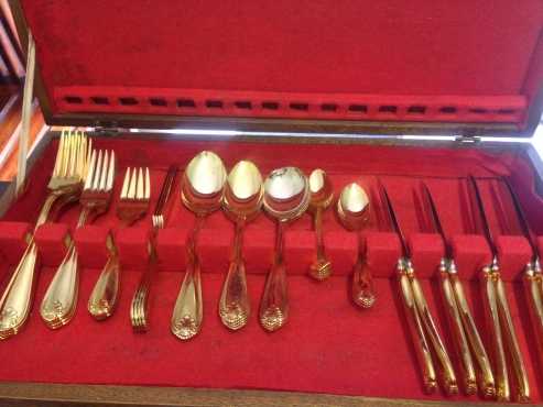 antique gold plated fork and knife set