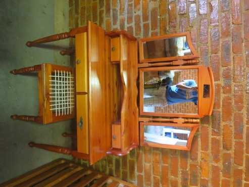 Antique Ladies Solid Oregon Pine Dressing Table With matching Chair