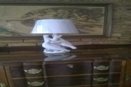 ANTIQUE PORCELAIN Table Lamp with DOVES