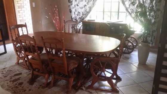 Antique Wagon wheel decal dinning room table  server.