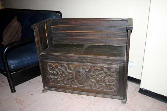 Antique Wood-Carved Seater amp Chest