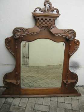 Antique wooden hand carved mirror