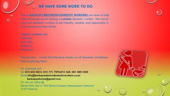 BACKUP CENTURION DOMESTIC WORKERS