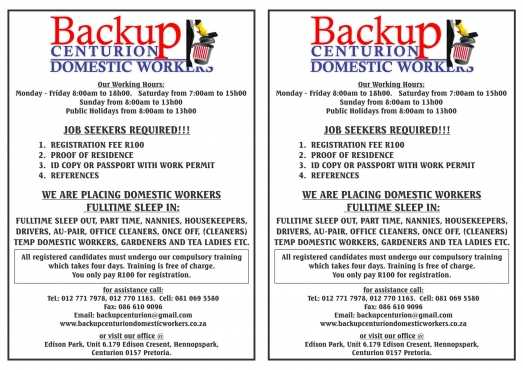 BACKUP CENTURION DOMESTIC WORKERS