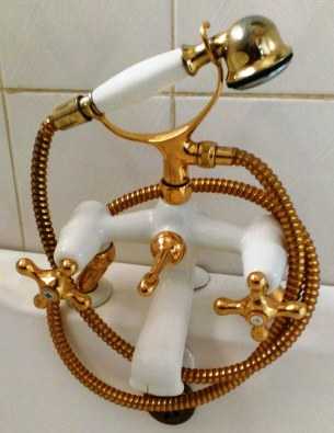 Bath and Basin Ceramic Mixers in Gold and white