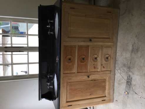 Bathroom Double Vanity with Oak Mirror